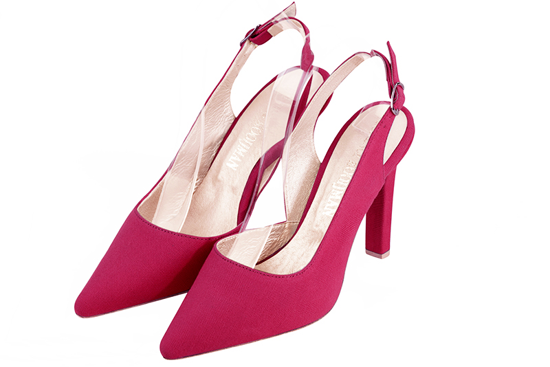 Raspberry red women's slingback shoes. Pointed toe. High slim heel. Front view - Florence KOOIJMAN